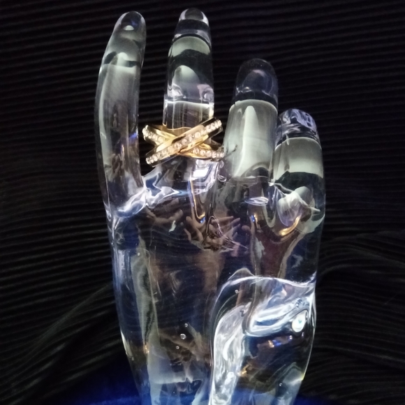 Nagyz ii ring by Dyrberg & Kern brass faceted white crystal with X design sz 5 - Picture 3 of 8